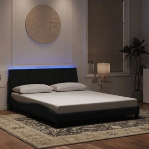 Рамка за легло с LED осветление, черна, 160x200 см, кадифе