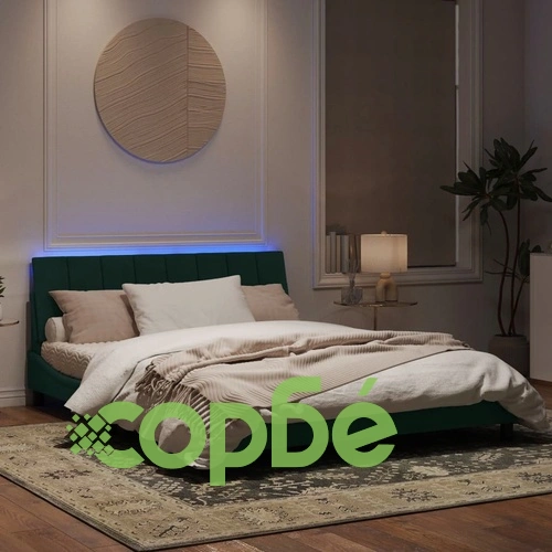 Рамка за легло с LED осветление тъмнозелена 160x200 см кадифе ➤ топ цена ➤ sorbe.bg