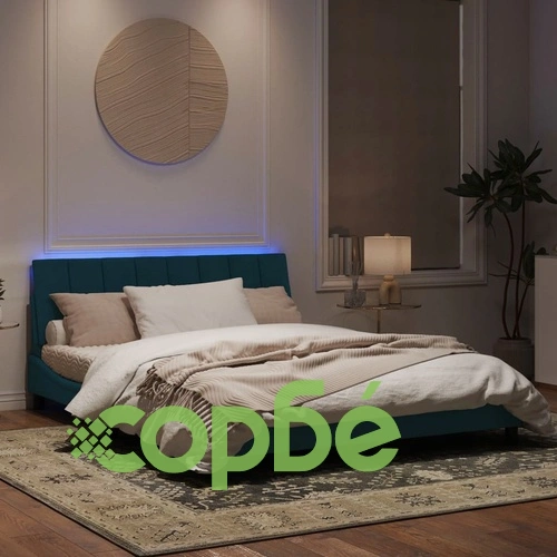 Рамка за легло с LED осветление, синя, 160x200 см, кадифе ➤ топ цена ➤ sorbe.bg