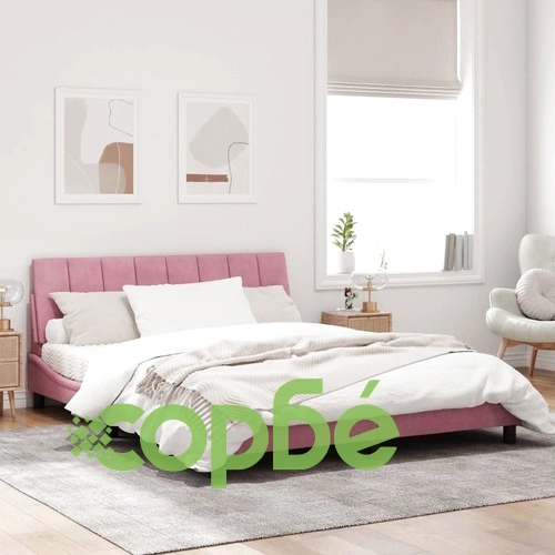 Рамка за легло с LED осветление, розова, 160x200 см, кадифе ➤ топ цена ➤ sorbe.bg