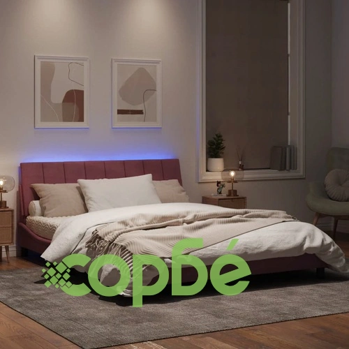 Рамка за легло с LED осветление, розова, 160x200 см, кадифе ➤ топ цена ➤ sorbe.bg