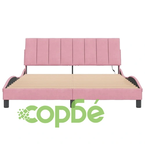 Рамка за легло с LED осветление, розова, 160x200 см, кадифе ➤ топ цена ➤ sorbe.bg