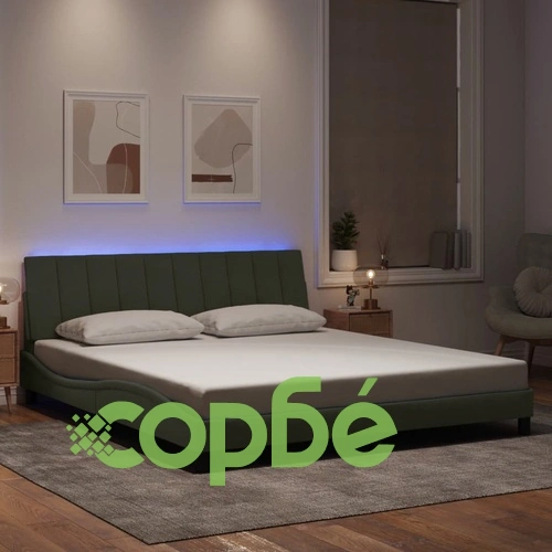 Рамка за легло с LED осветление, светлосива, 180x200 см, кадифе ➤ топ цена ➤ sorbe.bg