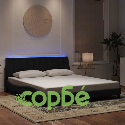 Рамка за легло с LED осветление, черна, 180x200 см, кадифе ➤ топ цена ➤ sorbe.bg