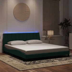 Рамка за легло с LED осветление тъмнозелена 180x200 см кадифе