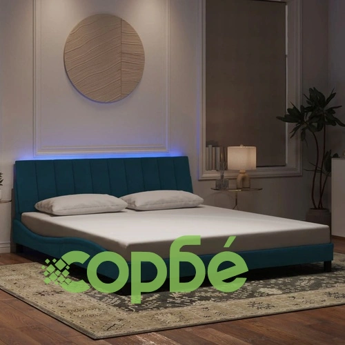 Рамка за легло с LED осветление, синя, 180x200 см, кадифе ➤ топ цена ➤ sorbe.bg