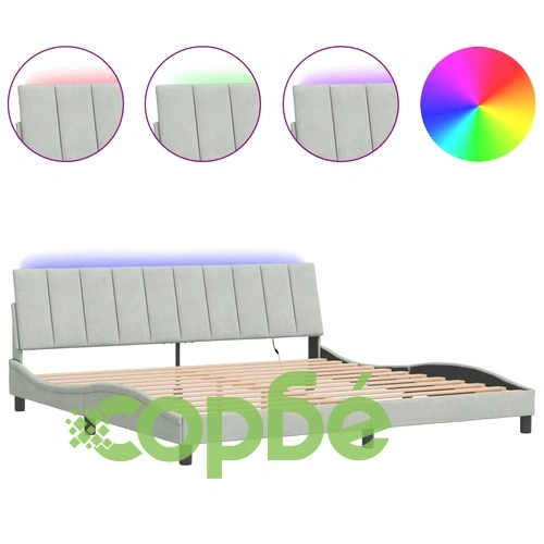 Рамка за легло с LED осветление, светлосива, 200x200 см, кадифе ➤ топ цена ➤ sorbe.bg
