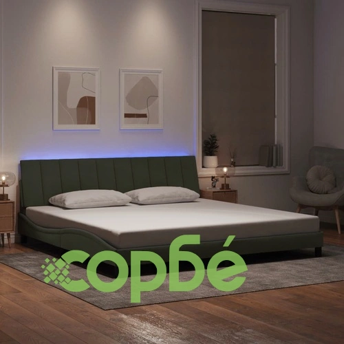 Рамка за легло с LED осветление, светлосива, 200x200 см, кадифе ➤ топ цена ➤ sorbe.bg
