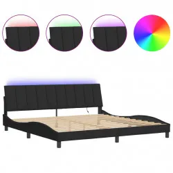 Рамка за легло с LED осветление, черна, 200x200 см, кадифе