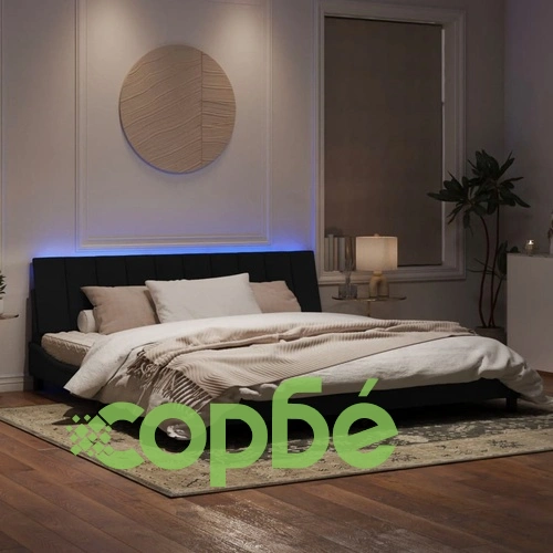 Рамка за легло с LED осветление, черна, 200x200 см, кадифе ➤ топ цена ➤ sorbe.bg