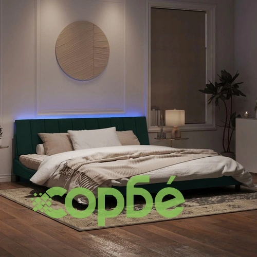 Рамка за легло с LED осветление тъмнозелена 200x200 см кадифе ➤ топ цена ➤ sorbe.bg