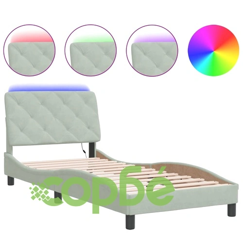Рамка за легло с LED осветление, светлосива, 80x200 см, кадифе ➤ топ цена ➤ sorbe.bg