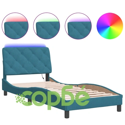 Рамка за легло с LED осветление, синя, 80x200 см, кадифе ➤ топ цена ➤ sorbe.bg