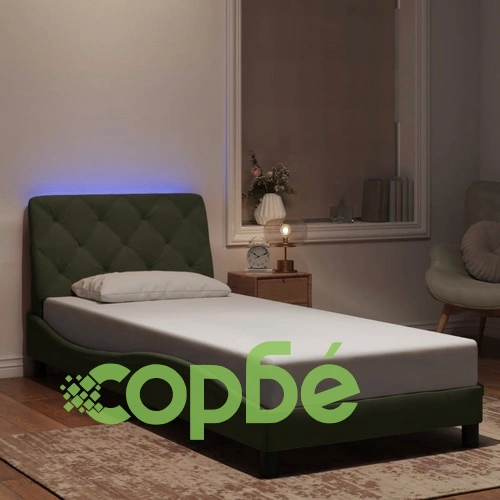 Рамка за легло с LED осветление, светлосива, 90x190 см, кадифе ➤ топ цена ➤ sorbe.bg