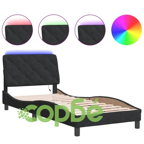 Рамка за легло с LED осветление, черна, 90x190 см, кадифе ➤ топ цена ➤ sorbe.bg