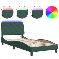 Рамка за легло с LED осветление, тъмнозелена, 90x190 см, кадифе