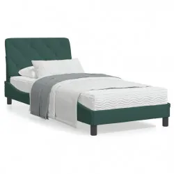 Рамка за легло с LED осветление, тъмнозелена, 90x190 см, кадифе