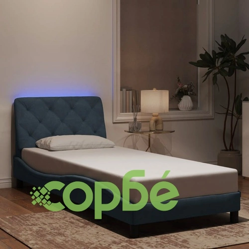 Рамка за легло с LED осветление, тъмносива, 90x200 см, кадифе ➤ топ цена ➤ sorbe.bg