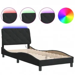 Рамка за легло с LED осветление, черна, 90x200 см, кадифе
