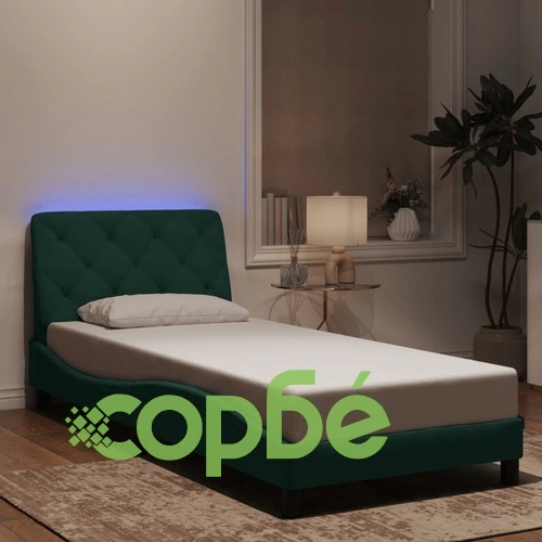 Рамка за легло с LED осветление, тъмнозелена, 90x200 см, кадифе ➤ топ цена ➤ sorbe.bg