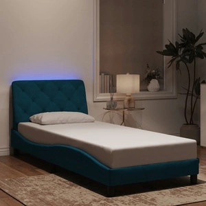 Рамка за легло с LED осветление, синя, 90x200 см, кадифе