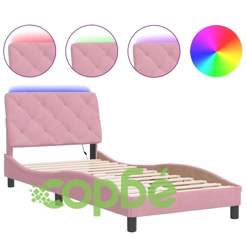 Рамка за легло с LED осветление, розова, 90x200 см, кадифе ➤ топ цена ➤ sorbe.bg