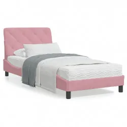 Рамка за легло с LED осветление, розова, 90x200 см, кадифе