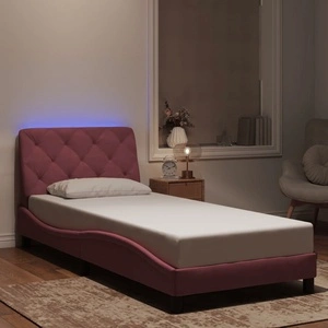 Рамка за легло с LED осветление, розова, 90x200 см, кадифе