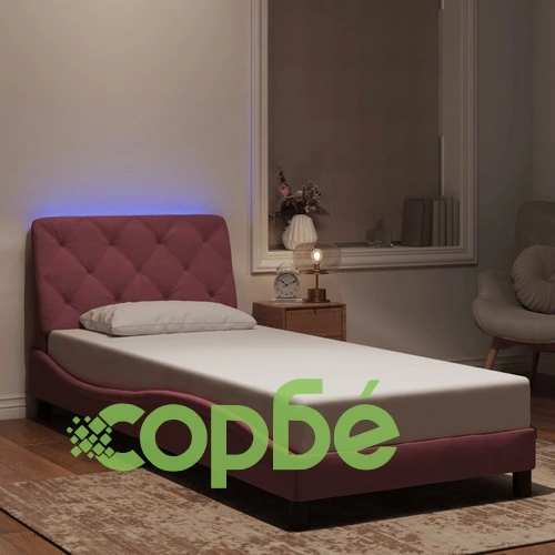 Рамка за легло с LED осветление, розова, 90x200 см, кадифе ➤ топ цена ➤ sorbe.bg