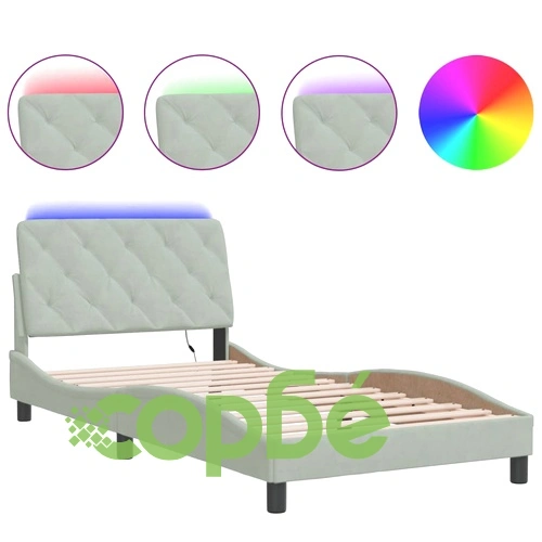 Рамка за легло с LED осветление, светлосива, 100x200 см, кадифе ➤ топ цена ➤ sorbe.bg