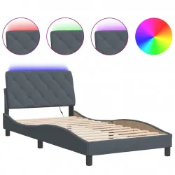 Рамка за легло с LED осветление, тъмносива, 100x200 см, кадифе