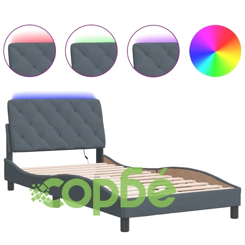 Рамка за легло с LED осветление, тъмносива, 100x200 см, кадифе ➤ топ цена ➤ sorbe.bg