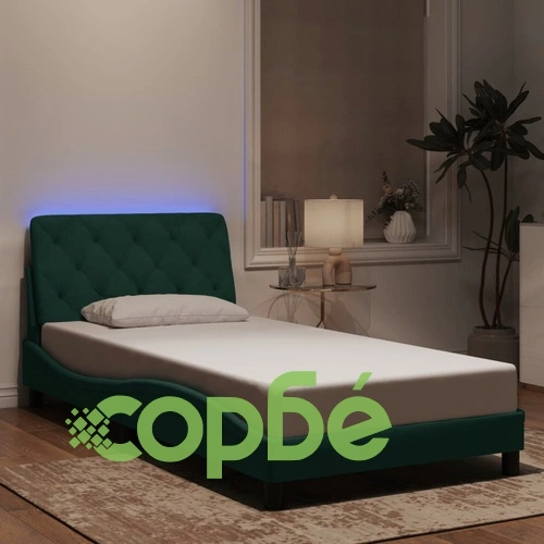 Рамка за легло с LED осветление, тъмнозелена, 100x200см, кадифе ➤ топ цена ➤ sorbe.bg