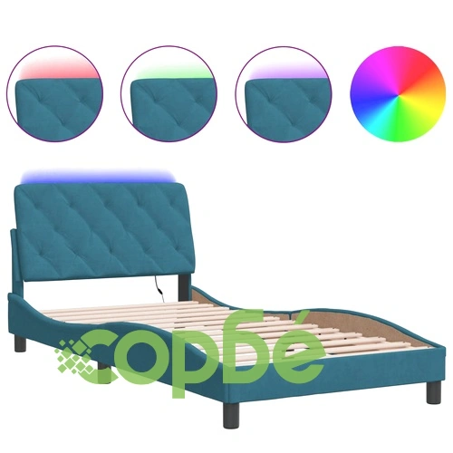 Рамка за легло с LED осветление, синя, 100x200 см, кадифе ➤ топ цена ➤ sorbe.bg