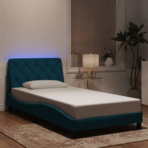 Рамка за легло с LED осветление, синя, 100x200 см, кадифе