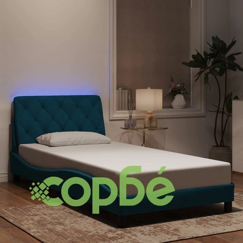 Рамка за легло с LED осветление, синя, 100x200 см, кадифе ➤ топ цена ➤ sorbe.bg