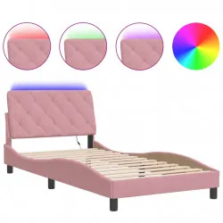 Рамка за легло с LED осветление, розова, 100x200 см, кадифе