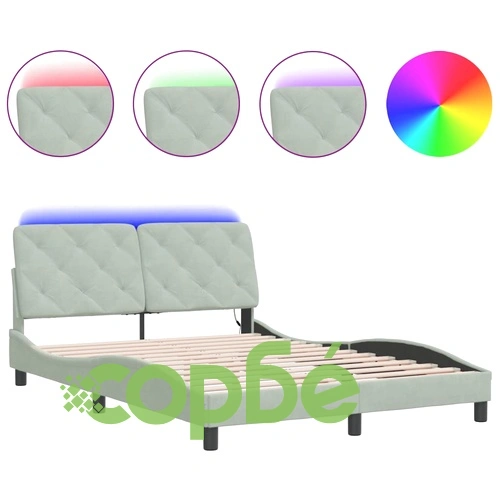 Рамка за легло с LED осветление, светлосива, 120x200 см, кадифе ➤ топ цена ➤ sorbe.bg