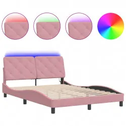 Рамка за легло с LED осветление, розова, 140x190 см, кадифе