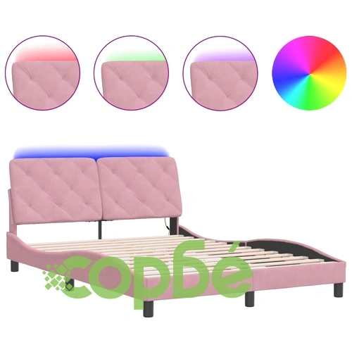 Рамка за легло с LED осветление, розова, 140x190 см, кадифе ➤ топ цена ➤ sorbe.bg