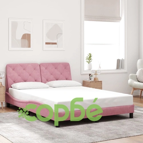 Рамка за легло с LED осветление, розова, 140x190 см, кадифе ➤ топ цена ➤ sorbe.bg