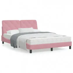 Рамка за легло с LED осветление, розова, 140x190 см, кадифе
