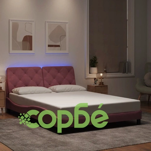 Рамка за легло с LED осветление, розова, 140x190 см, кадифе ➤ топ цена ➤ sorbe.bg