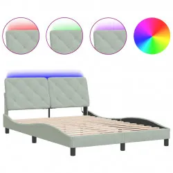 Рамка за легло с LED осветление, светлосива, 140x200 см, кадифе