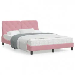 Рамка за легло с LED осветление, розова, 140x200 см, кадифе