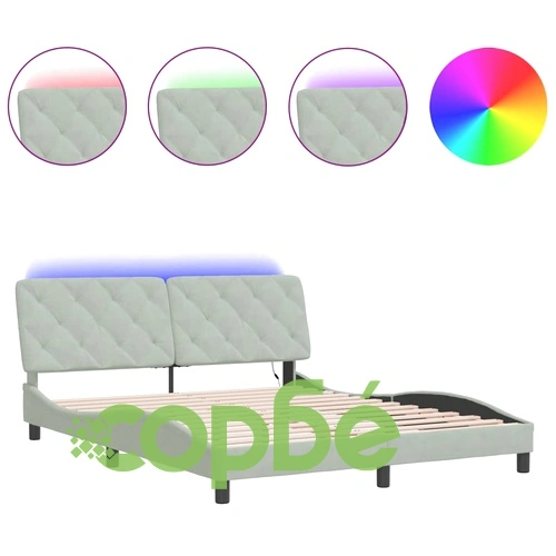 Рамка за легло с LED осветление, светлосива, 160x200 см, кадифе ➤ топ цена ➤ sorbe.bg
