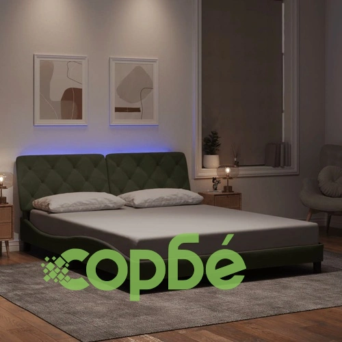 Рамка за легло с LED осветление, светлосива, 160x200 см, кадифе ➤ топ цена ➤ sorbe.bg