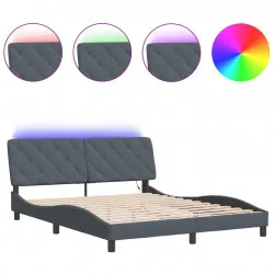 Рамка за легло с LED осветление, тъмносива, 160x200 см, кадифе