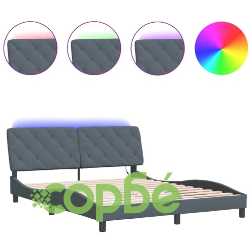 Рамка за легло с LED осветление, тъмносива, 160x200 см, кадифе ➤ топ цена ➤ sorbe.bg