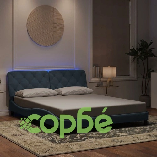 Рамка за легло с LED осветление, тъмносива, 160x200 см, кадифе ➤ топ цена ➤ sorbe.bg